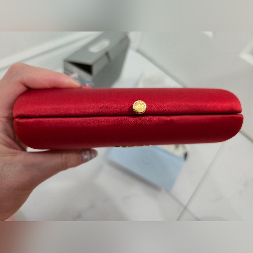 BNIB Authentic Prada Red Satin Box Clutch Bag - Picture 8 of 13
